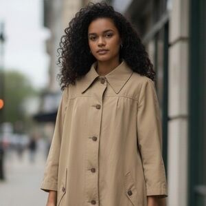 Vintage 1970s Gucci Tan A-Line Coat with Enamel Buttons, Size 50